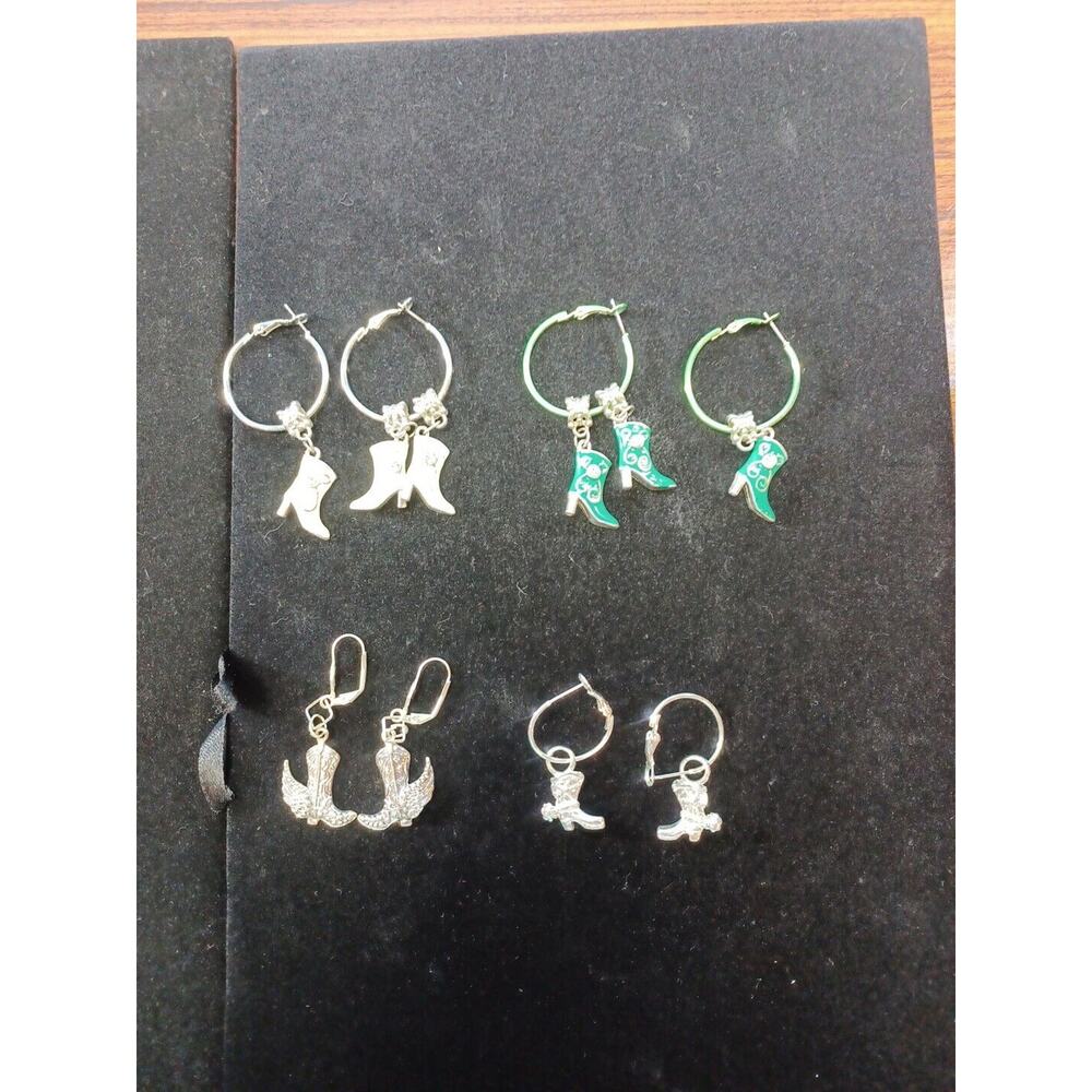 Cowgirl Boot Earrings Dangle Drop Costume Western Rodeo Fun Pierced Lot Of 4